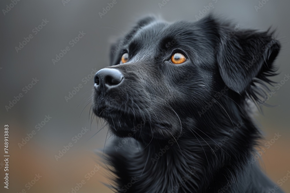 The sharp, soulful eyes of a black dog pierce through the frame, exuding intelligence and loyalty amidst a blurred background The sharp, soulful eyes of a black dog pierce through the frame, exuding intelligence and loyalty amidst a blurred background