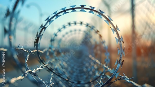 Barbed Wire Fence in Realistic Hyper-Detailed Rendering photo