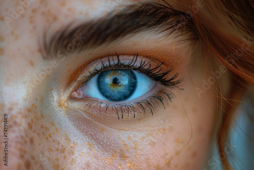 An intimate and detailed snapshot capturing the intricacies of a blue human eye, showcasing the subtleties of the iris