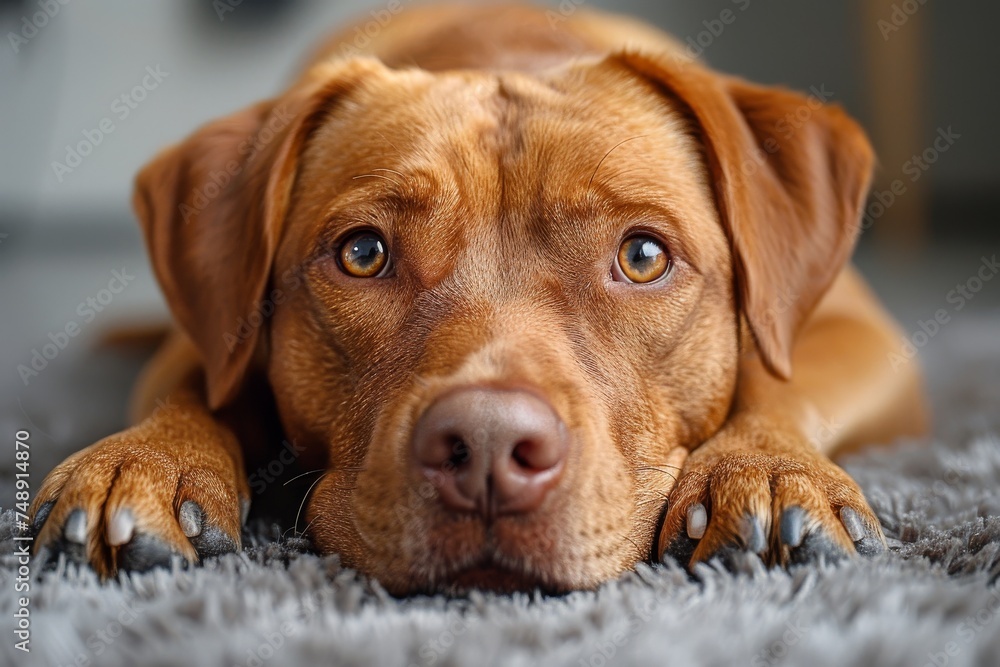 The image focuses on the peacefulness of a sleeping dog with its paws and tail neatly tucked in The image focuses on the peacefulness of a sleeping dog with its paws and tail neatly tucked in