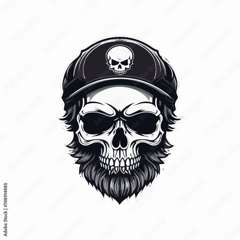 Vector de una calavera con barba y gorro Vector de una calavera con barba y gorro