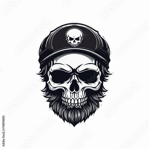 Vector de una calavera con barba y gorro