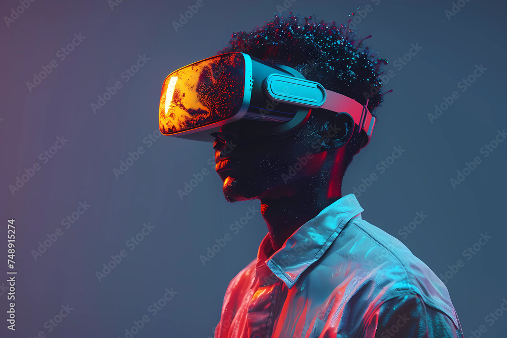 young afro man using virtual reality headset young afro man using virtual reality headset