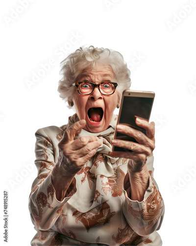 Elderly people interact with mobile phones. PNG