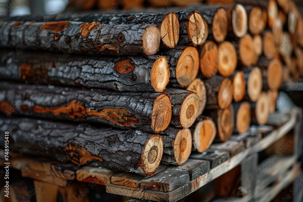 Detailed image of a stack of freshly cut wooden logs showcasing patterns and the wood texture Detailed image of a stack of freshly cut wooden logs showcasing patterns and the wood texture