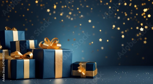 a bunch of blue gift boxes on a blue background
