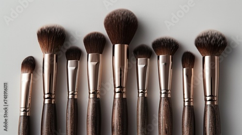 set of makeup brushes arranged neatly on a white background