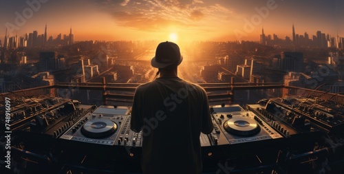 a dj making music in the middle of a city
