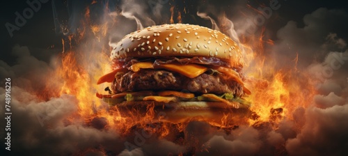 a burger is shown with smoke coming off of it photo