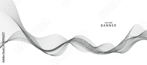Abstract wave element for design. Digital frequency track equalizer. Stylized line art background. Vector illustration. Wave with lines created using blend tool. Curved wavy line, smooth stripe.