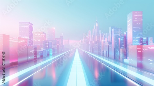 a modern dreamy abstract city  a futuristic pink and blue cityscape  a digital city  a sci fi city