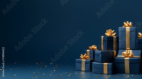 a bunch of blue gift boxes on a blue background