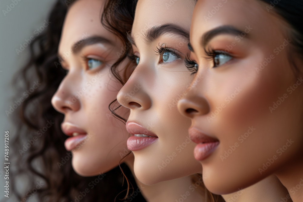 Portrait of diverse group of beautiful women with natural beauty and glowing smooth skin Portrait of diverse group of beautiful women with natural beauty and glowing smooth skin