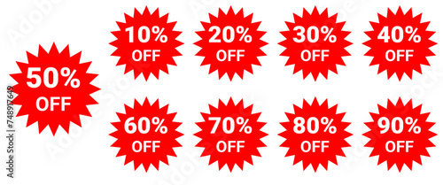 Set of 10%, 20%, 30%, 40%, 50%, 60%, 70%, 80%, 90%, Off sale badge, tag vector Illustration with transparent png