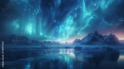 Northern lights over a blissful fantasy landscape, serene beauty © Thor.PJ