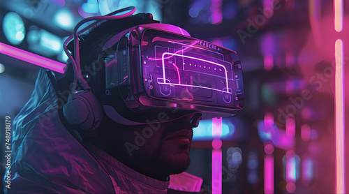 Um homem com um óculos de realidade virtual photo