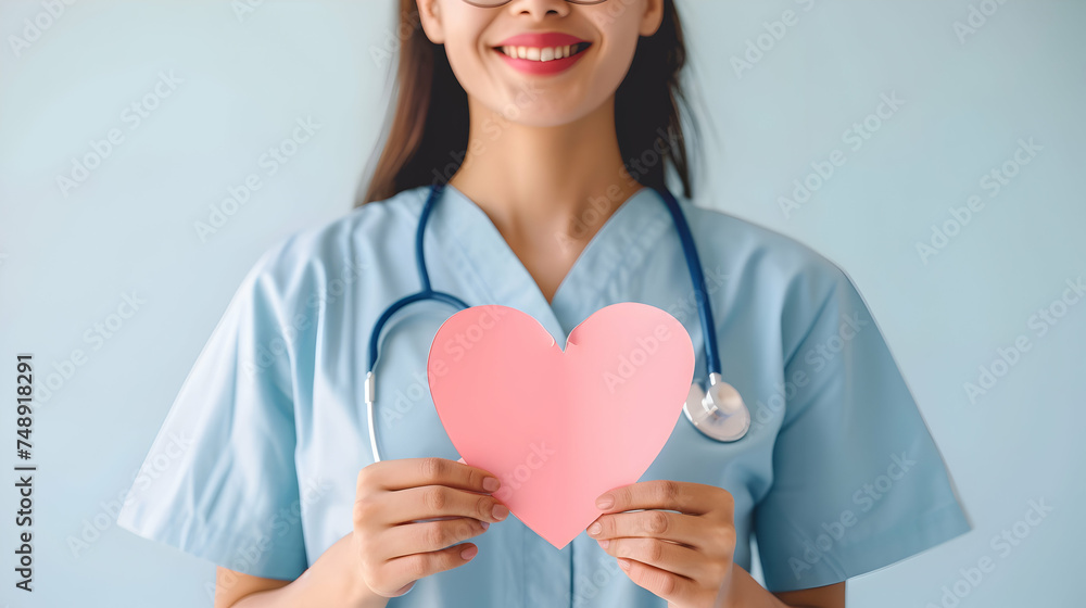 Female doctor holding paper heart and empty space for design world health day post Female doctor holding paper heart and empty space for design world health day post
