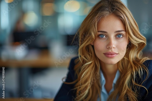 Office Leadership: Professional Businesswoman Demonstrates Efficiency at Desk, Integrating Business Banner Concept into Workplace