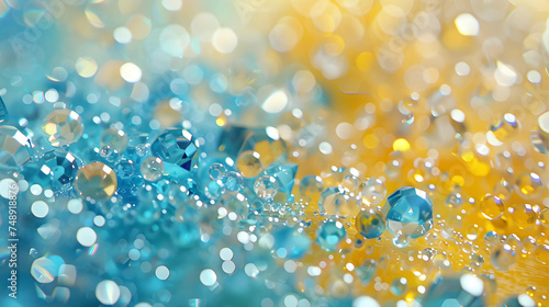abstract background with blue and yellow bokeh lights and beads