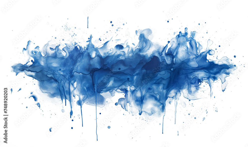 Blue  paint brush stroke with paper texture isolated on transparent medium