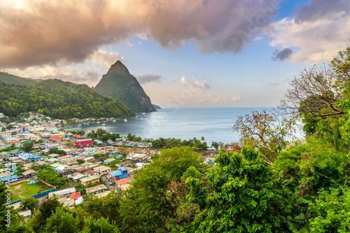 Sunrise Piton Mountain Views...Soufriere, Saint Lucia, .West Indies, Eastern Caribbean © Earth Pixel LLC.