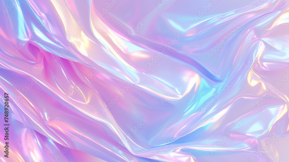 Serene waves of silk in a holographic pastel dreamscape
