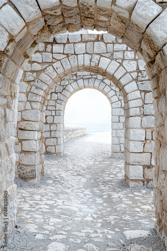 Naklejka premium Ancient Elegance: Stone Blocks Constructed in Arch Shape Against White Background