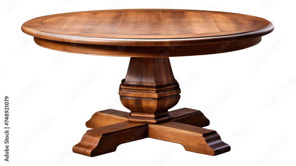 Round wooden table. Dining table isolated on white background, PNG Round wooden table. Dining table isolated on white background, PNG