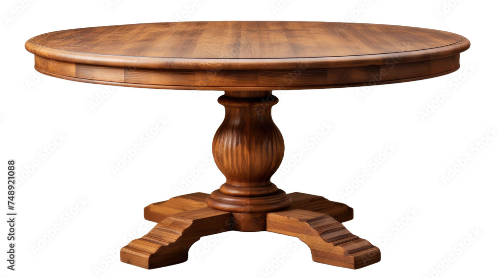 Round wooden table. Dining table isolated on white background, PNG Round wooden table. Dining table isolated on white background, PNG