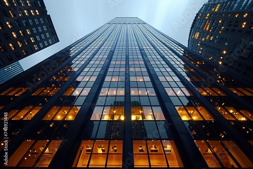 Wallpaper Mural An impressive skyscraper shot from a low angle, highlighting its vast glass facade against a cloudy sky Torontodigital.ca