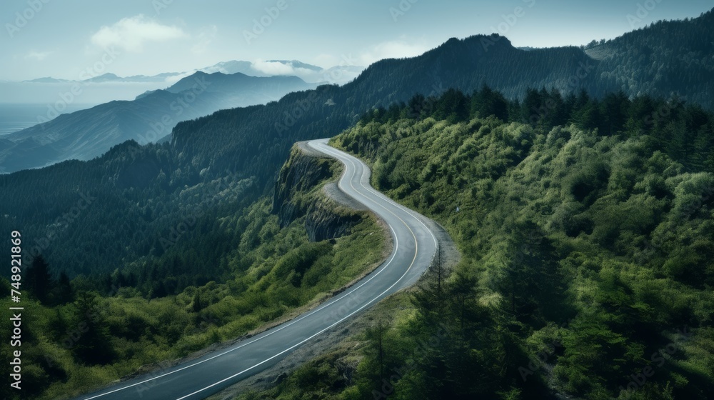 Winding road in forest landscape nature and travel