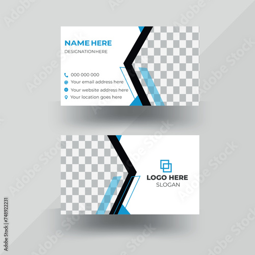 Double-sided creative modern clean professional black & blue business card template design , corporate visiting card, name card, elegant business card design with mockup