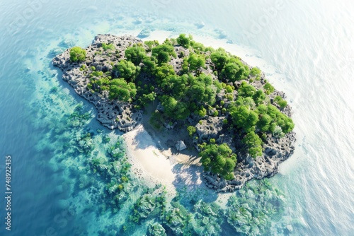 Aerial view of a small island in the ocean. Perfect for travel brochures