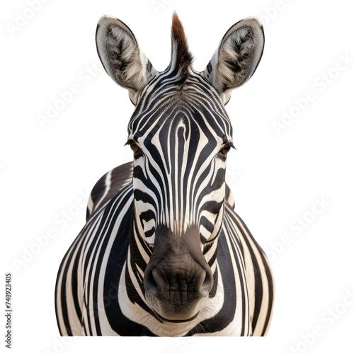 zebra face shot isolated on transparent background