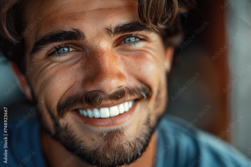 Close up of a man with a beard smiling, perfect for business or lifestyle concepts Close up of a man with a beard smiling, perfect for business or lifestyle concepts