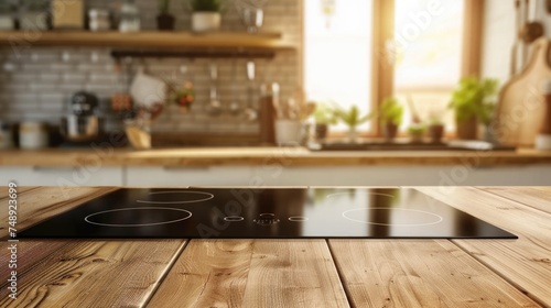 A stove top on a wooden table  perfect for kitchen designs