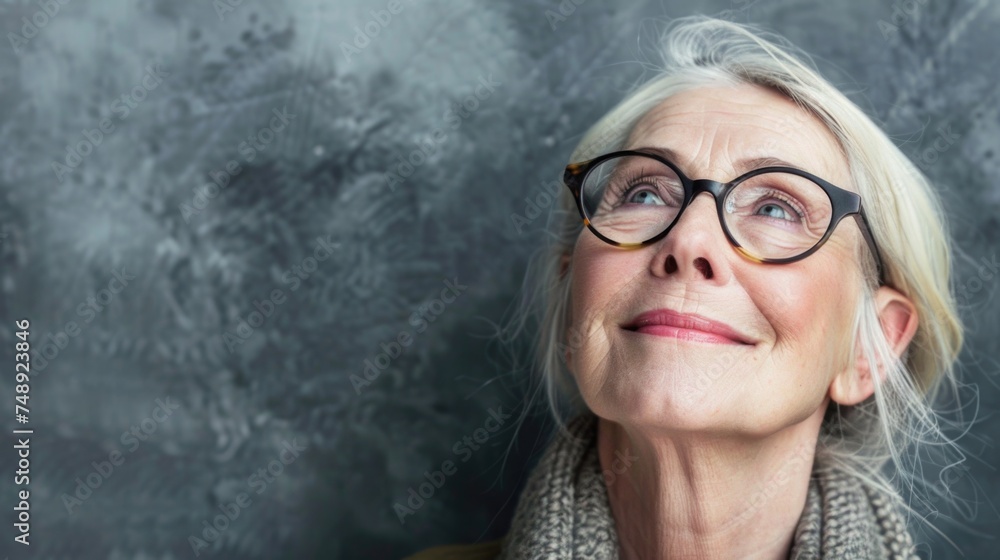 Portrait of an older woman with glasses and a scarf, suitable for lifestyle and healthcare concepts Portrait of an older woman with glasses and a scarf, suitable for lifestyle and healthcare concepts