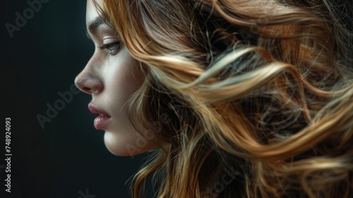 Close up of a woman with long hair  perfect for beauty and haircare concepts