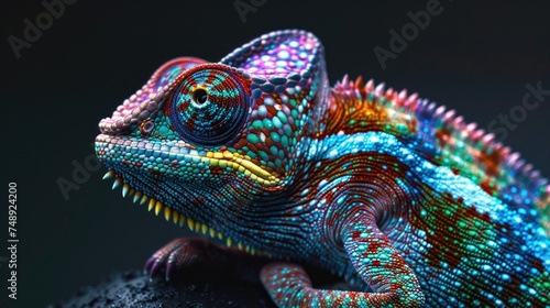 A vibrant chameleon perched on a rock. Ideal for nature and wildlife concepts