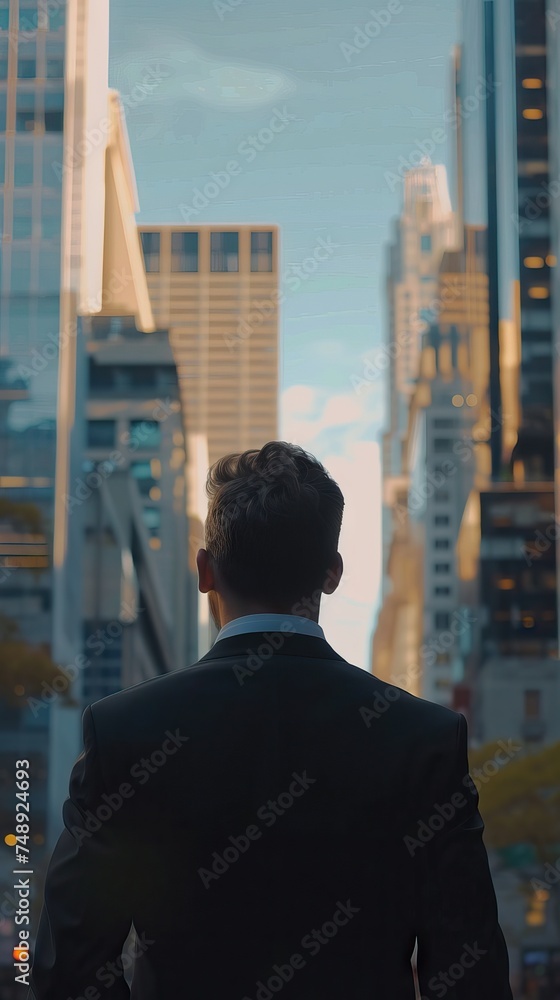 young businessman looking up at sky. AI generated illustration young businessman looking up at sky. AI generated illustration