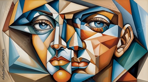 a series of portraits that capture the essence of dreams through a Cubist lens, where faces are deconstructed into geometric facets that convey the complexity of human experience. photo