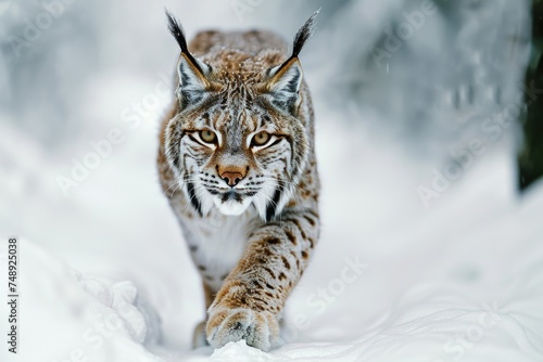 A close up of a lynx in the snow. Suitable for wildlife and nature themes