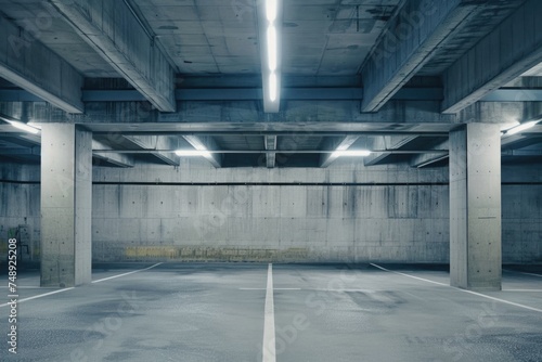 A picture of an empty parking garage with concrete walls and flooring. Suitable for urban and industrial concepts