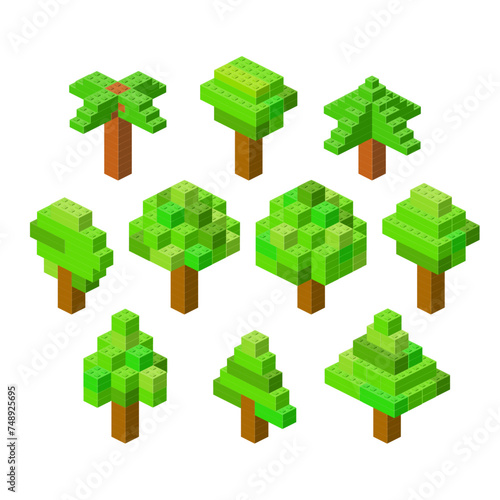 Set tree plant in isometry. Vector
