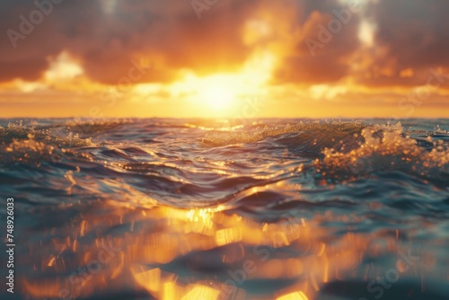 Beautiful sunset over the ocean waves, perfect for travel websites or inspirational content
