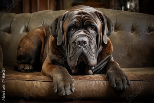 Mastino Neapolitano is relaxing on the couch at home. a giant breed of dog. © MaskaRad