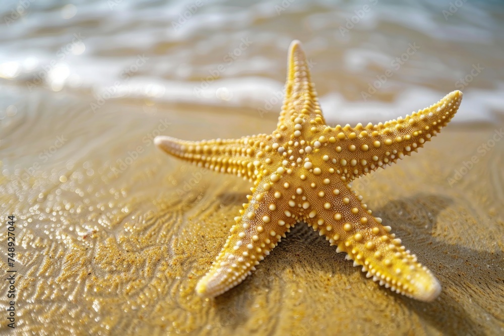 A starfish resting on a sandy beach, perfect for nature and beach-related concepts A starfish resting on a sandy beach, perfect for nature and beach-related concepts