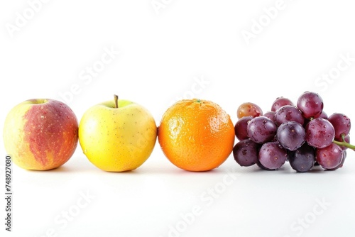 Assorted fruits arranged neatly on a white background. Perfect for food and nutrition concepts