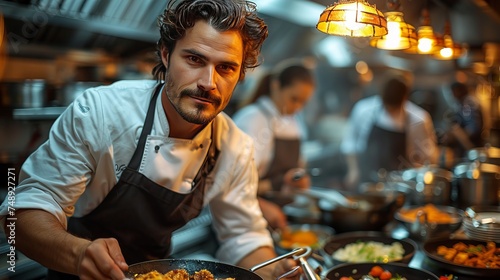 a chef is preparing food in a restaurant kitchen