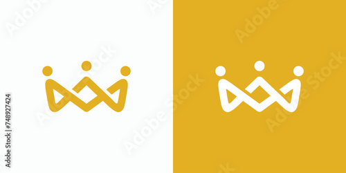 Vector logo design illustration of people holding hands forming an abstract crown.